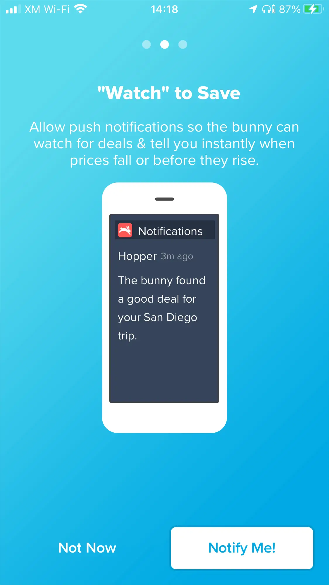 screenshot of hopper "watch to save" option.