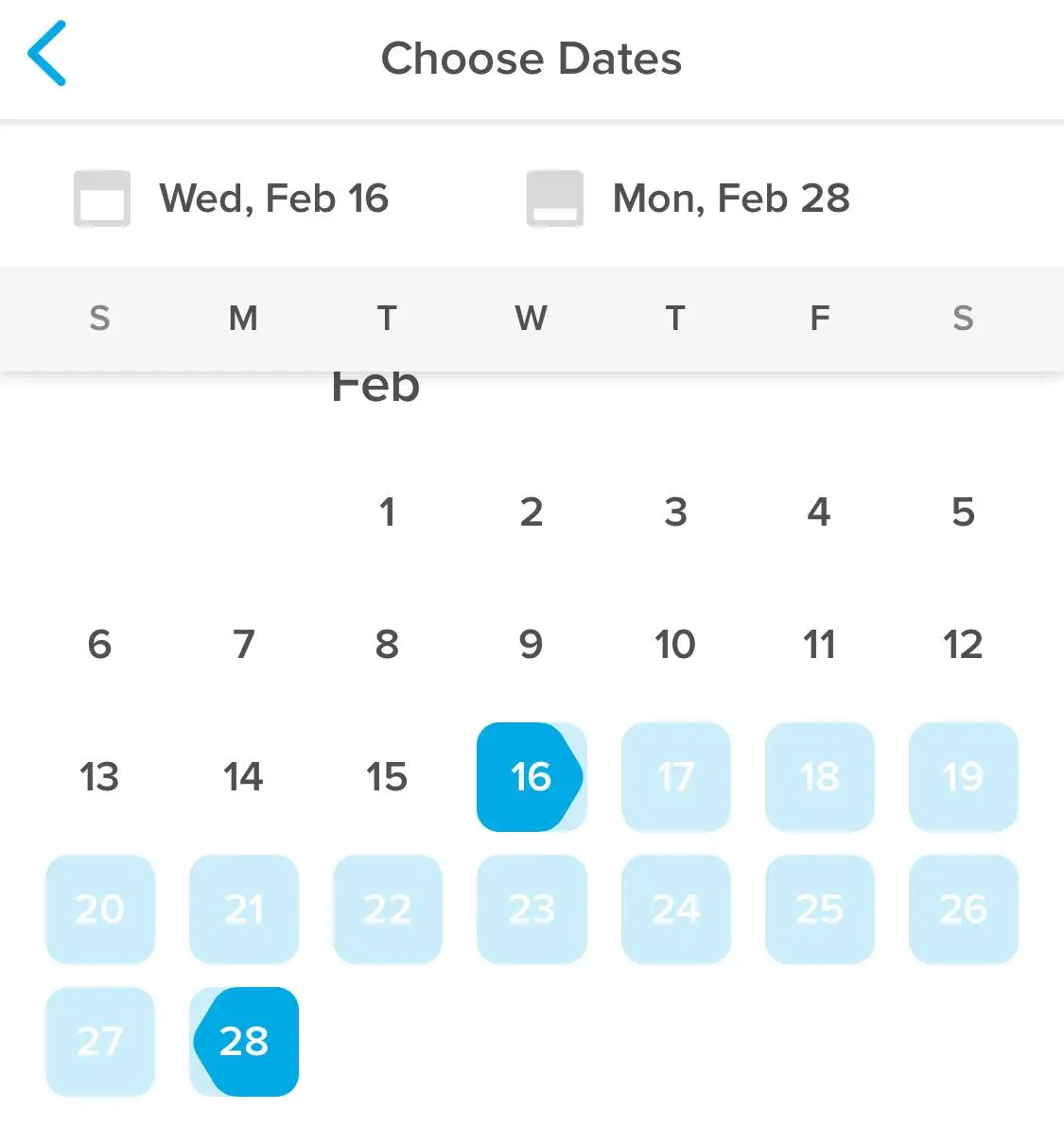 choosing car rental dates on hopper.