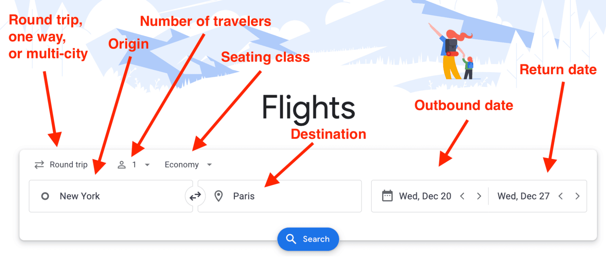 Example of Google Flights search