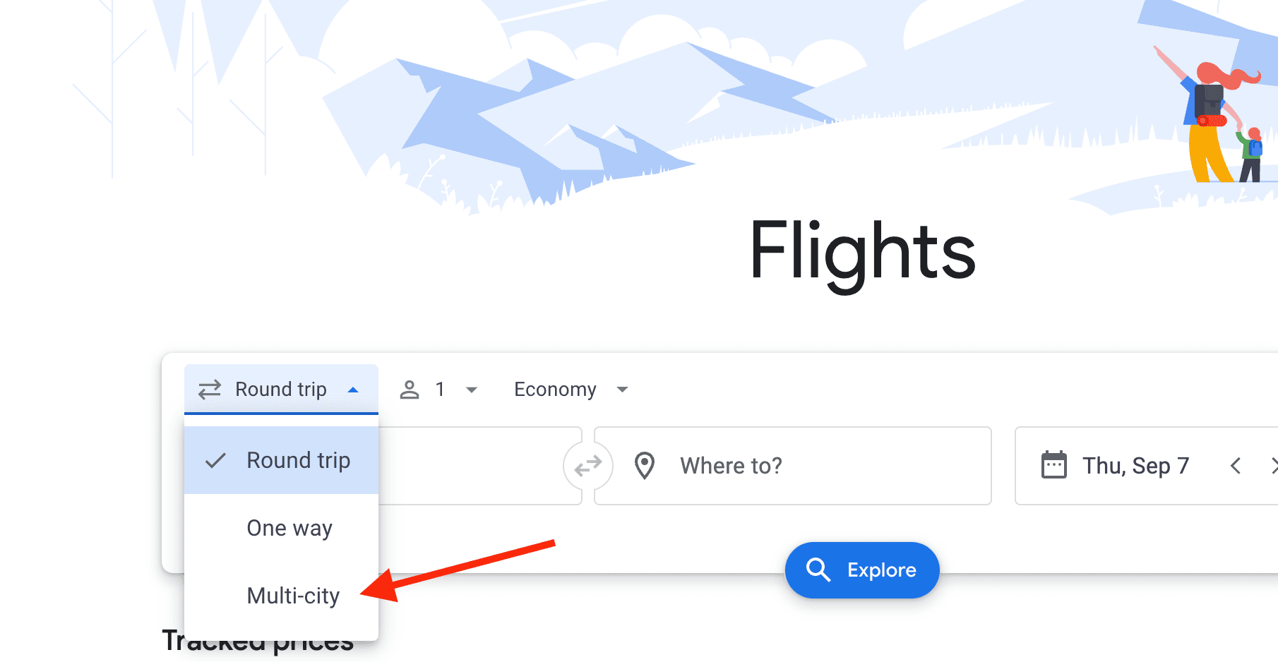 Example of Google Flights search