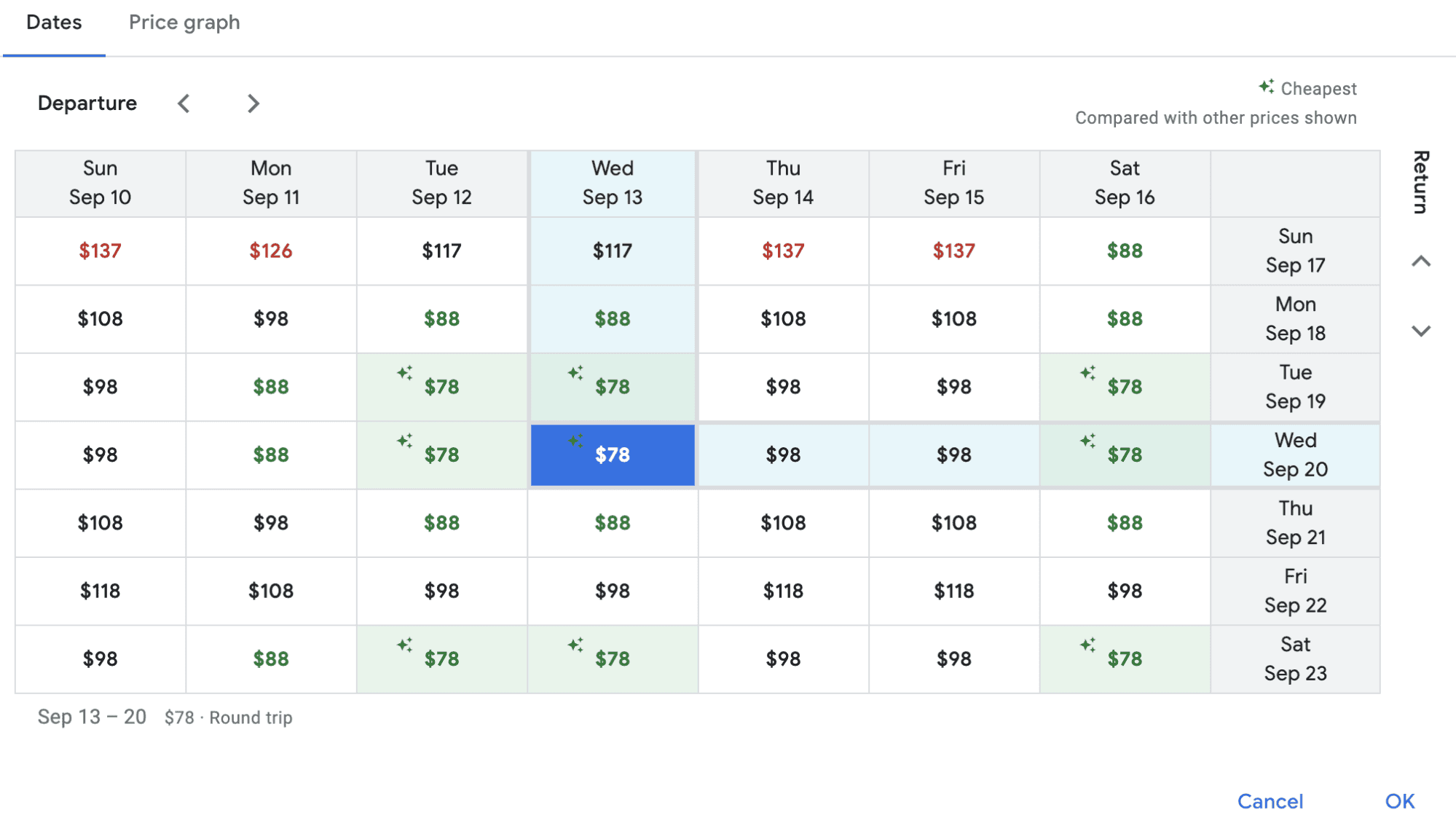 Example of Google Flights search